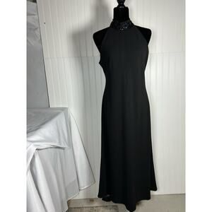 Lauren Ralph Lauren Cocktail Evening Dress Black Halter Sequined Collar Sz 12